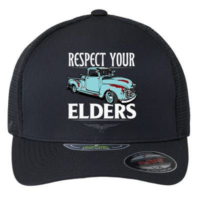 Funny Classic Truck Guy Respect Your Elders Flexfit Unipanel Trucker Cap