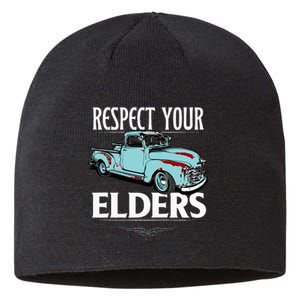 Funny Classic Truck Guy Respect Your Elders Sustainable Beanie