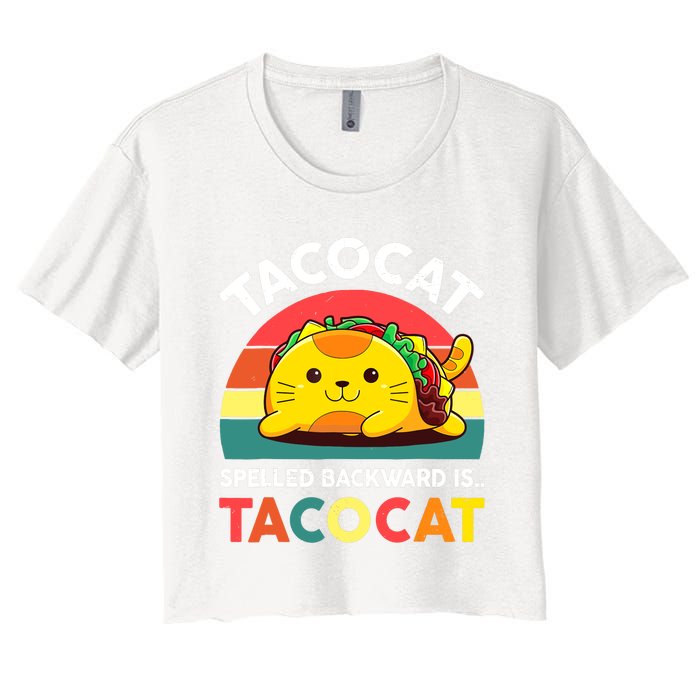 Funny Cute Tacocat Spelled Backward Is Tacocat Women's Crop Top Tee