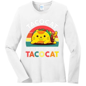 Funny Cute Tacocat Spelled Backward Is Tacocat Ladies Long Sleeve Shirt