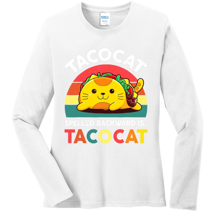 Funny Cute Tacocat Spelled Backward Is Tacocat Ladies Long Sleeve Shirt