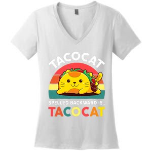 Funny Cute Tacocat Spelled Backward Is Tacocat Women's V-Neck T-Shirt