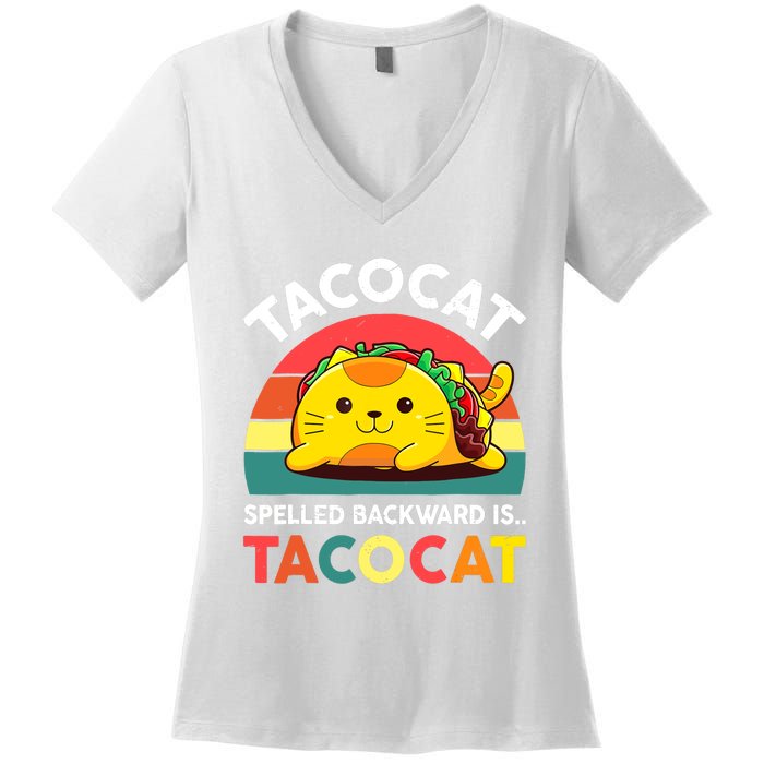 Funny Cute Tacocat Spelled Backward Is Tacocat Women's V-Neck T-Shirt