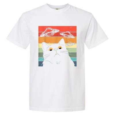 Funny Cat Tee, Galaxy Cat Spaceship Alien Cat UFO Garment-Dyed Heavyweight T-Shirt