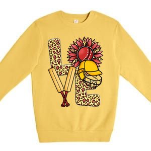 Funny Cricket T Shirts Plus Size, Love Cricket Leopard Sunflower Sports Ball Premium Crewneck Sweatshirt