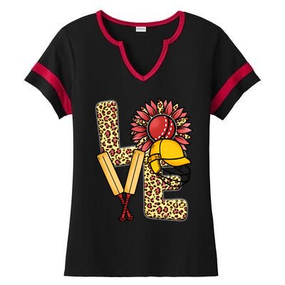 Funny Cricket T Shirts Plus Size, Love Cricket Leopard Sunflower Sports Ball Ladies Halftime Notch Neck Tee