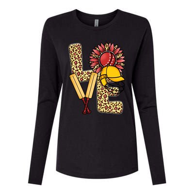 Funny Cricket T Shirts Plus Size, Love Cricket Leopard Sunflower Sports Ball Womens Cotton Relaxed Long Sleeve T-Shirt