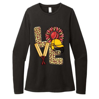 Funny Cricket T Shirts Plus Size, Love Cricket Leopard Sunflower Sports Ball Womens CVC Long Sleeve Shirt