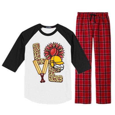 Funny Cricket T Shirts Plus Size, Love Cricket Leopard Sunflower Sports Ball Raglan Sleeve Pajama Set