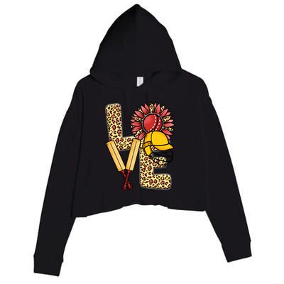 Funny Cricket T Shirts Plus Size, Love Cricket Leopard Sunflower Sports Ball Crop Fleece Hoodie