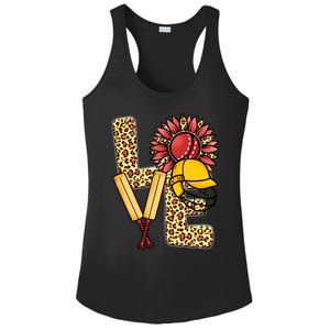 Funny Cricket T Shirts Plus Size, Love Cricket Leopard Sunflower Sports Ball Ladies PosiCharge Competitor Racerback Tank