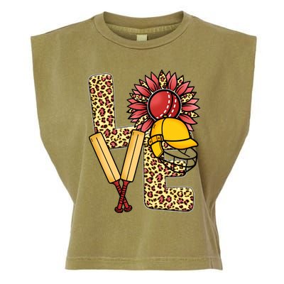 Funny Cricket T Shirts Plus Size, Love Cricket Leopard Sunflower Sports Ball Garment-Dyed Women's Muscle Tee