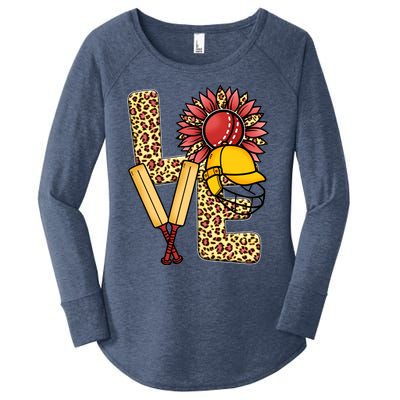 Funny Cricket T Shirts Plus Size, Love Cricket Leopard Sunflower Sports Ball Women's Perfect Tri Tunic Long Sleeve Shirt