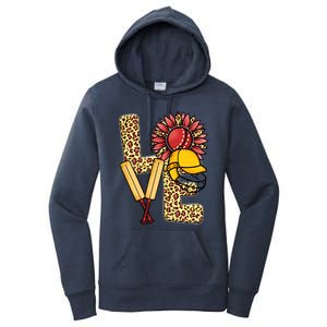 Funny Cricket T Shirts Plus Size, Love Cricket Leopard Sunflower Sports Ball Women's Pullover Hoodie