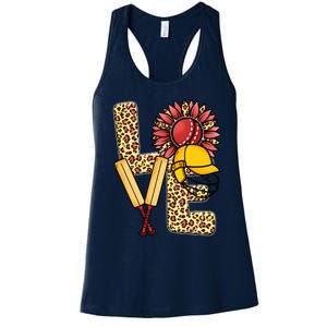 Funny Cricket T Shirts Plus Size, Love Cricket Leopard Sunflower Sports Ball Women's Racerback Tank