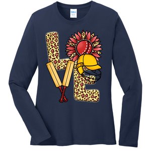 Funny Cricket T Shirts Plus Size, Love Cricket Leopard Sunflower Sports Ball Ladies Long Sleeve Shirt