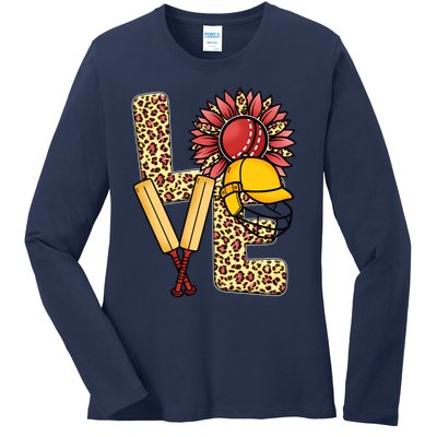 Funny Cricket T Shirts Plus Size, Love Cricket Leopard Sunflower Sports Ball Ladies Long Sleeve Shirt