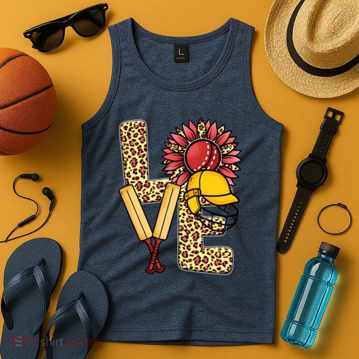 Funny Cricket T Shirts Plus Size, Love Cricket Leopard Sunflower Sports Ball Tank Top