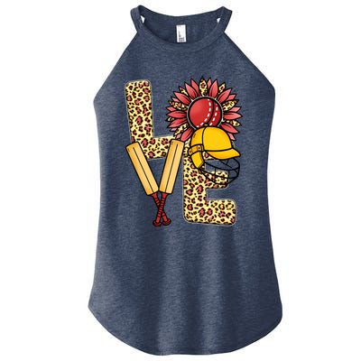 Funny Cricket T Shirts Plus Size, Love Cricket Leopard Sunflower Sports Ball Women's Perfect Tri Rocker Tank