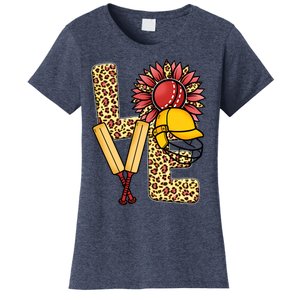 Funny Cricket T Shirts Plus Size, Love Cricket Leopard Sunflower Sports Ball Women's T-Shirt