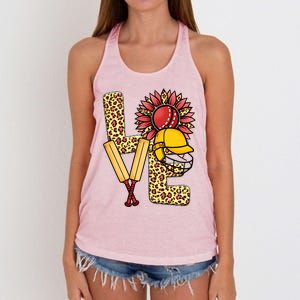 Funny Cricket T Shirts Plus Size, Love Cricket Leopard Sunflower Sports Ball Women's Knotted Racerback Tank