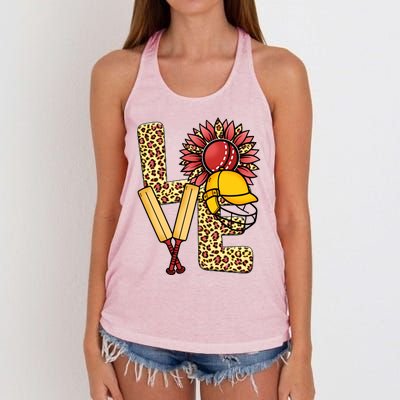 Funny Cricket T Shirts Plus Size, Love Cricket Leopard Sunflower Sports Ball Women's Knotted Racerback Tank