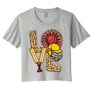 Funny Cricket T Shirts Plus Size, Love Cricket Leopard Sunflower Sports Ball Women's Crop Top Tee