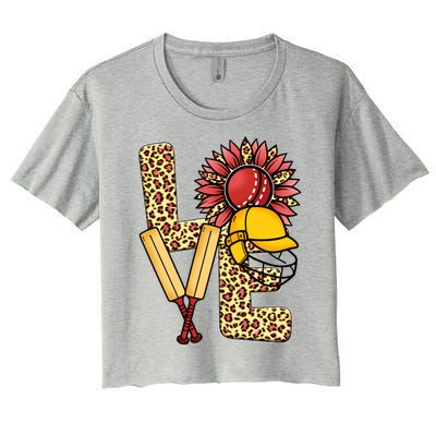 Funny Cricket T Shirts Plus Size, Love Cricket Leopard Sunflower Sports Ball Women's Crop Top Tee