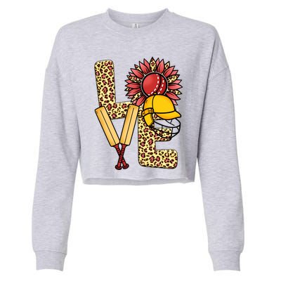 Funny Cricket T Shirts Plus Size, Love Cricket Leopard Sunflower Sports Ball Cropped Pullover Crew