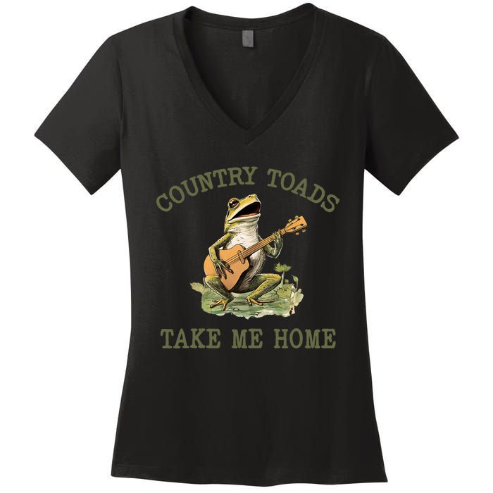 Funny Country Toads Take Me Home Vintage Graphic Women's V-Neck T-Shirt