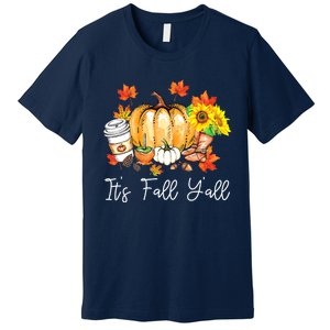 Funny Cute Thanksgiving It's Fall Yall Pumpkin Leopard Autumn Premium T-Shirt