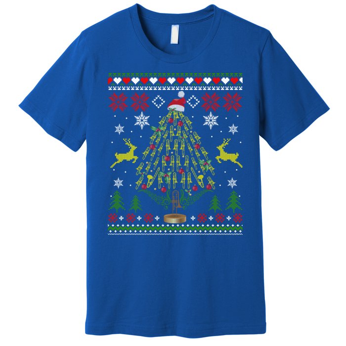 Funny Christmas Trombone Player Gifts Xmas Tree Ugly Premium T-Shirt