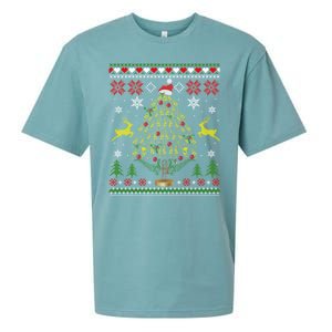 Funny Christmas Trombone Player Gifts Xmas Tree Ugly Sueded Cloud Jersey T-Shirt