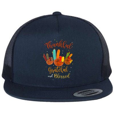 Funny Cute Thankful Grateful Blessed Plaid Thanksgiving Turkey Flat Bill Trucker Hat