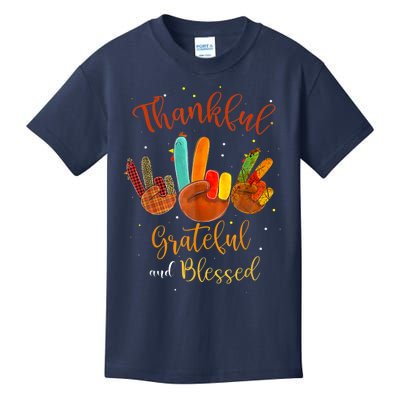 Funny Cute Thankful Grateful Blessed Plaid Thanksgiving Turkey Kids T-Shirt