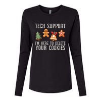 Funny Christmas Tech Support Here To Delete Cookies Womens Cotton Relaxed Long Sleeve T-Shirt