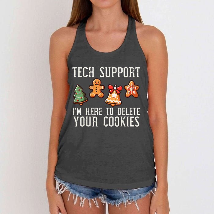 Funny Christmas Tech Support Here To Delete Cookies Women's Knotted Racerback Tank