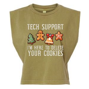 Funny Christmas Tech Support Here To Delete Cookies Garment-Dyed Women's Muscle Tee