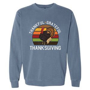 Funny Cute Thankful Grateful Thanksgiving Day Retro Turkey Fall Autumn Gift Garment-Dyed Sweatshirt