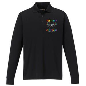 Funny Cat Test Day It's Fine I'm Fine Everything Is Fine Performance Long Sleeve Polo