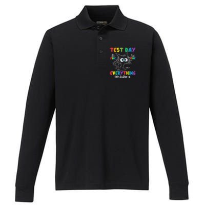 Funny Cat Test Day It's Fine I'm Fine Everything Is Fine Performance Long Sleeve Polo