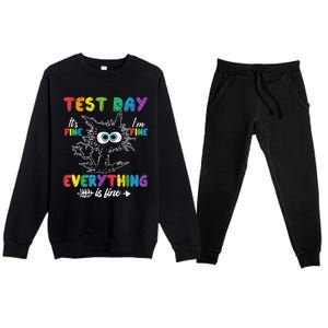 Funny Cat Test Day It's Fine I'm Fine Everything Is Fine Premium Crewneck Sweatsuit Set