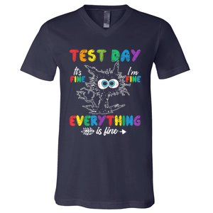 Funny Cat Test Day It's Fine I'm Fine Everything Is Fine V-Neck T-Shirt