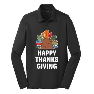 Funny Cute Thankful Happy Thanksgiving Autumn Fall Silk Touch Performance Long Sleeve Polo