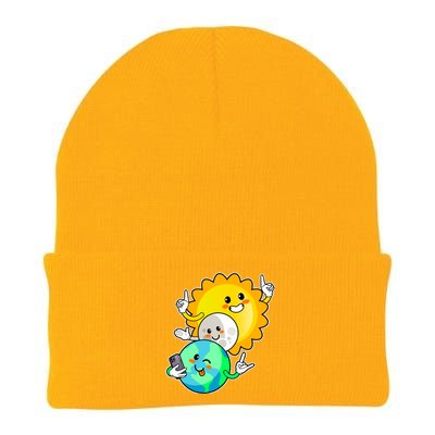 Funny Cute Total Solar Eclipse Earth Moon Sun Selfie Knit Cap Winter Beanie