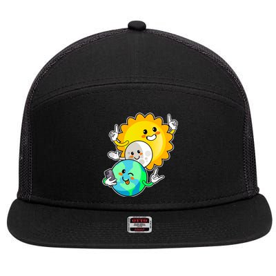 Funny Cute Total Solar Eclipse Earth Moon Sun Selfie 7 Panel Mesh Trucker Snapback Hat