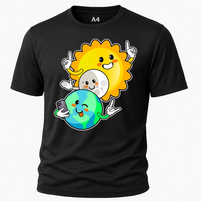 Funny Cute Total Solar Eclipse Earth Moon Sun Selfie Cooling Performance Crew T-Shirt