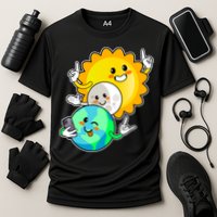 Funny Cute Total Solar Eclipse Earth Moon Sun Selfie Cooling Performance Crew T-Shirt