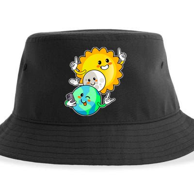 Funny Cute Total Solar Eclipse Earth Moon Sun Selfie Sustainable Bucket Hat