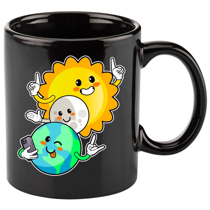 Funny Cute Total Solar Eclipse Earth Moon Sun Selfie 11oz C Handle Ceramic Mug
